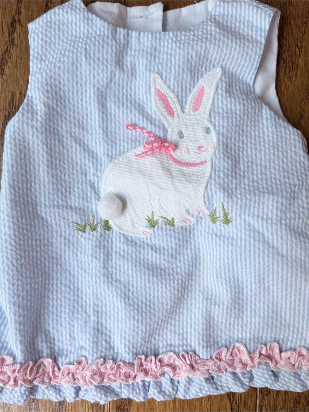Seersucker Bunny Set in Light Blue with Pink Trim - Picture 8 of 10